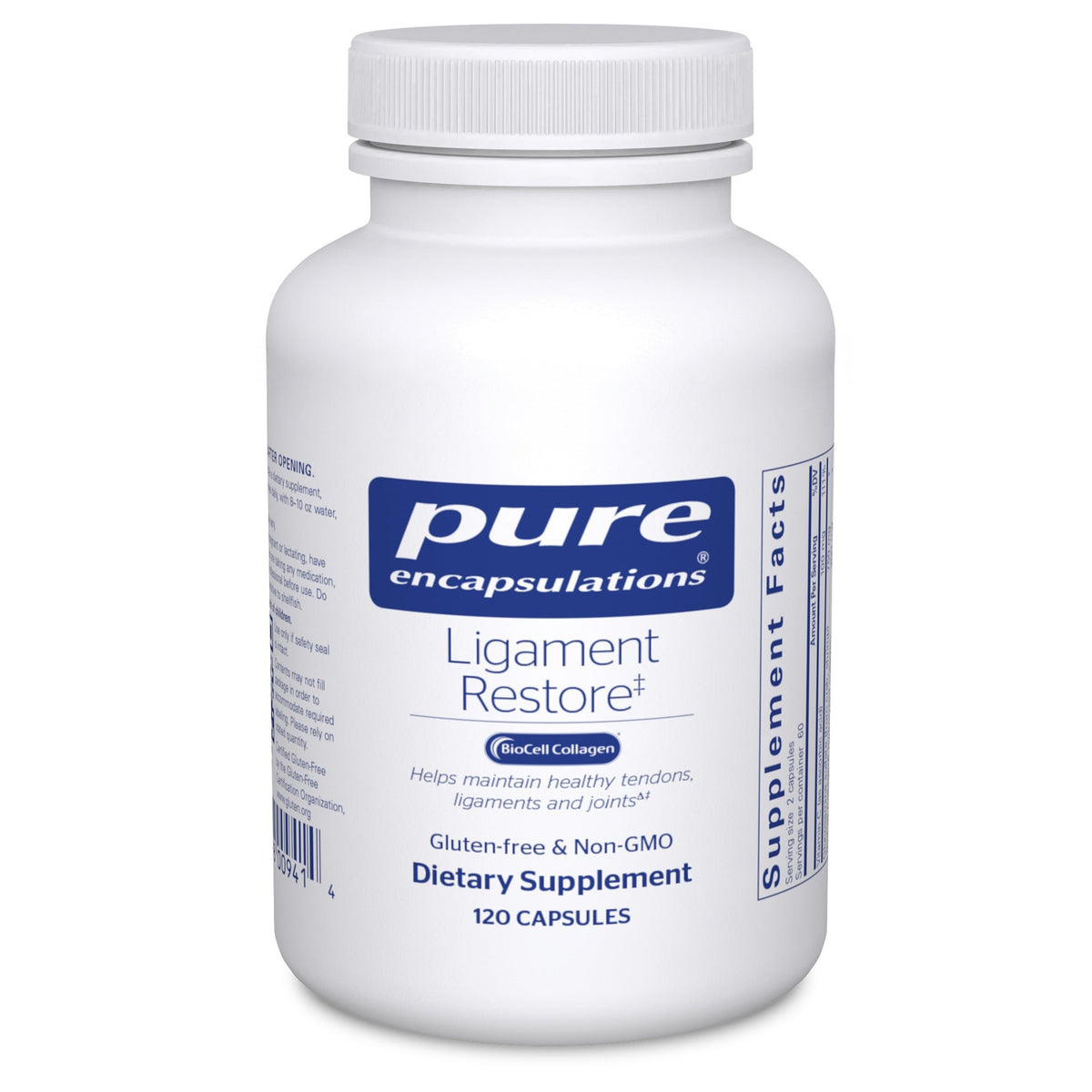 Pure Encapsulations Ligament Restore bottle for daily joint support.