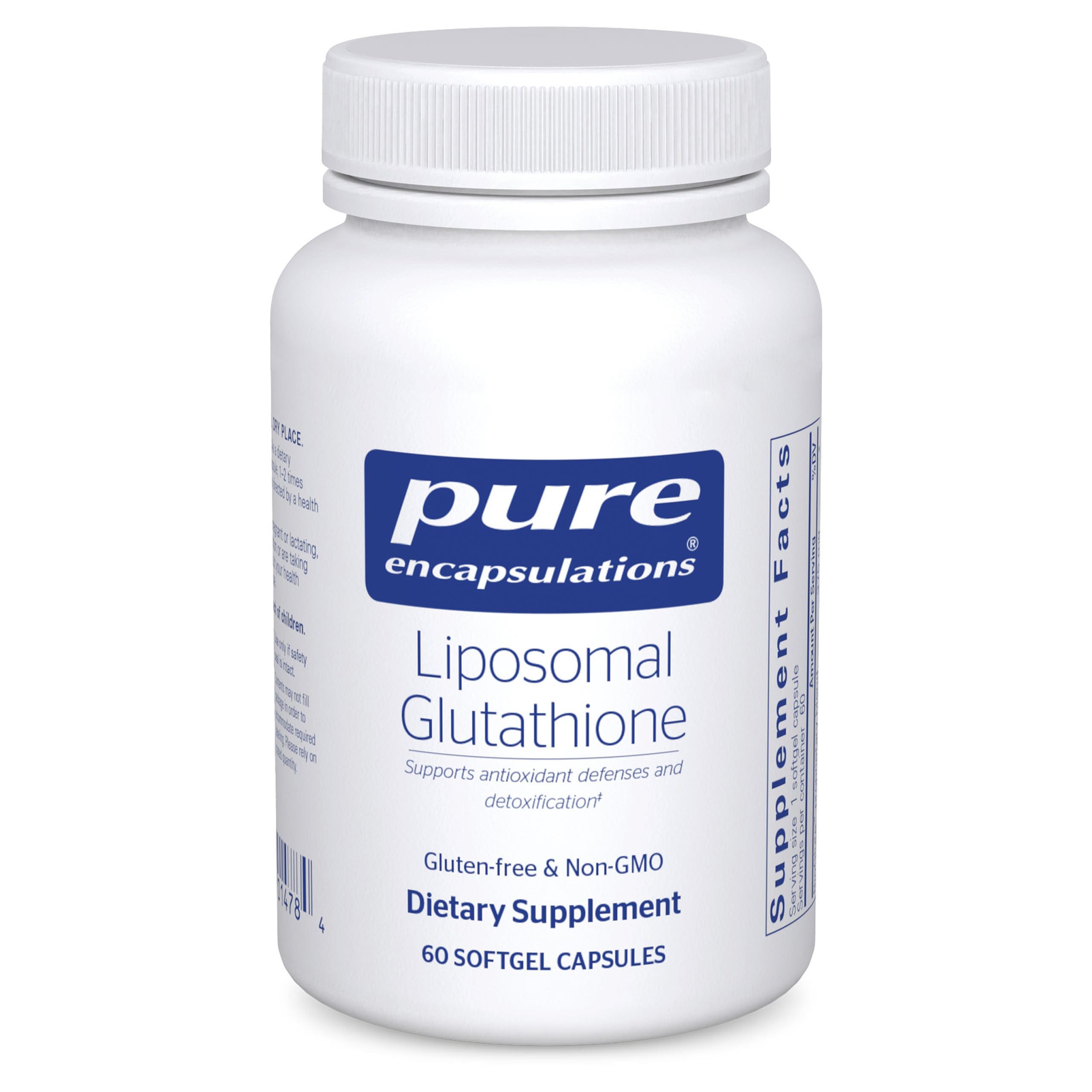 Pure Encapsulations Liposomal Glutathione softgel bottle for convenient daily antioxidant support