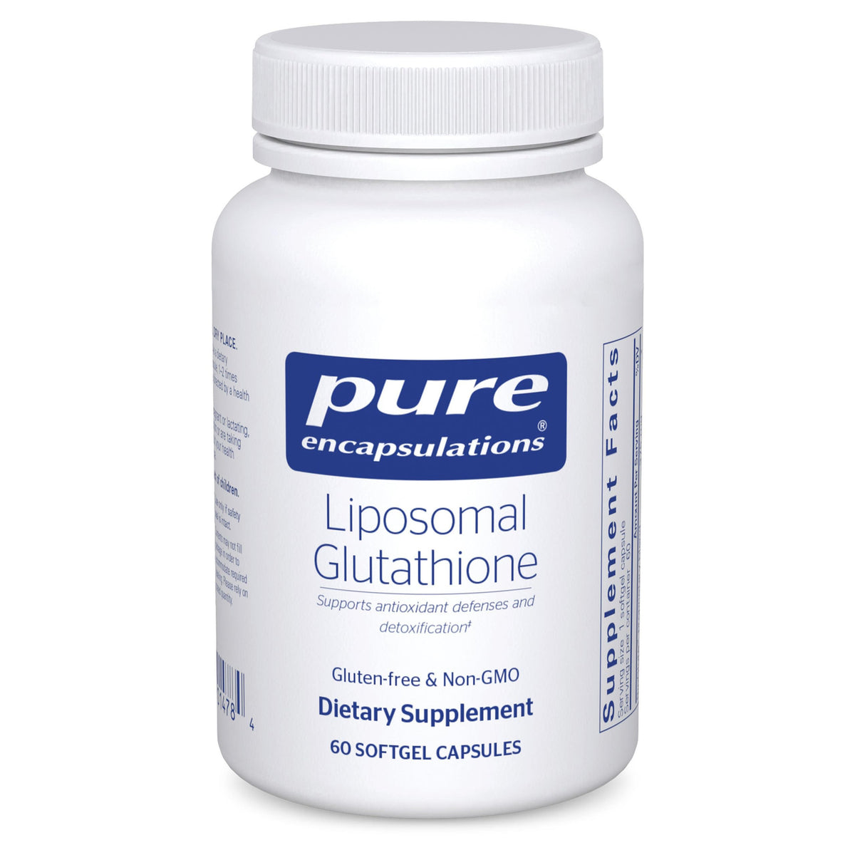 Pure Encapsulations Liposomal Glutathione softgel bottle for convenient daily antioxidant support