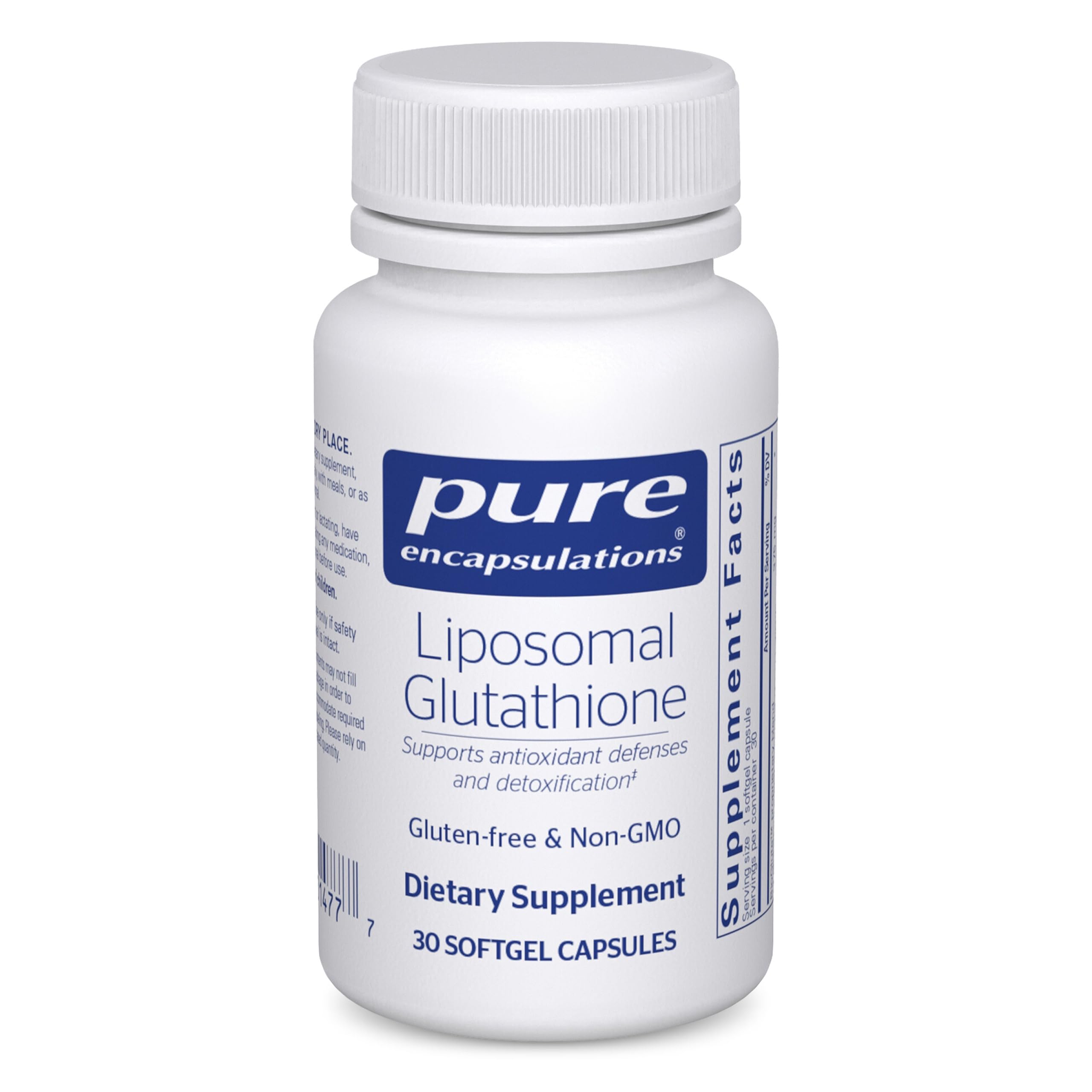 Pure Encapsulations liposomal glutathione softgels ready for immune support.