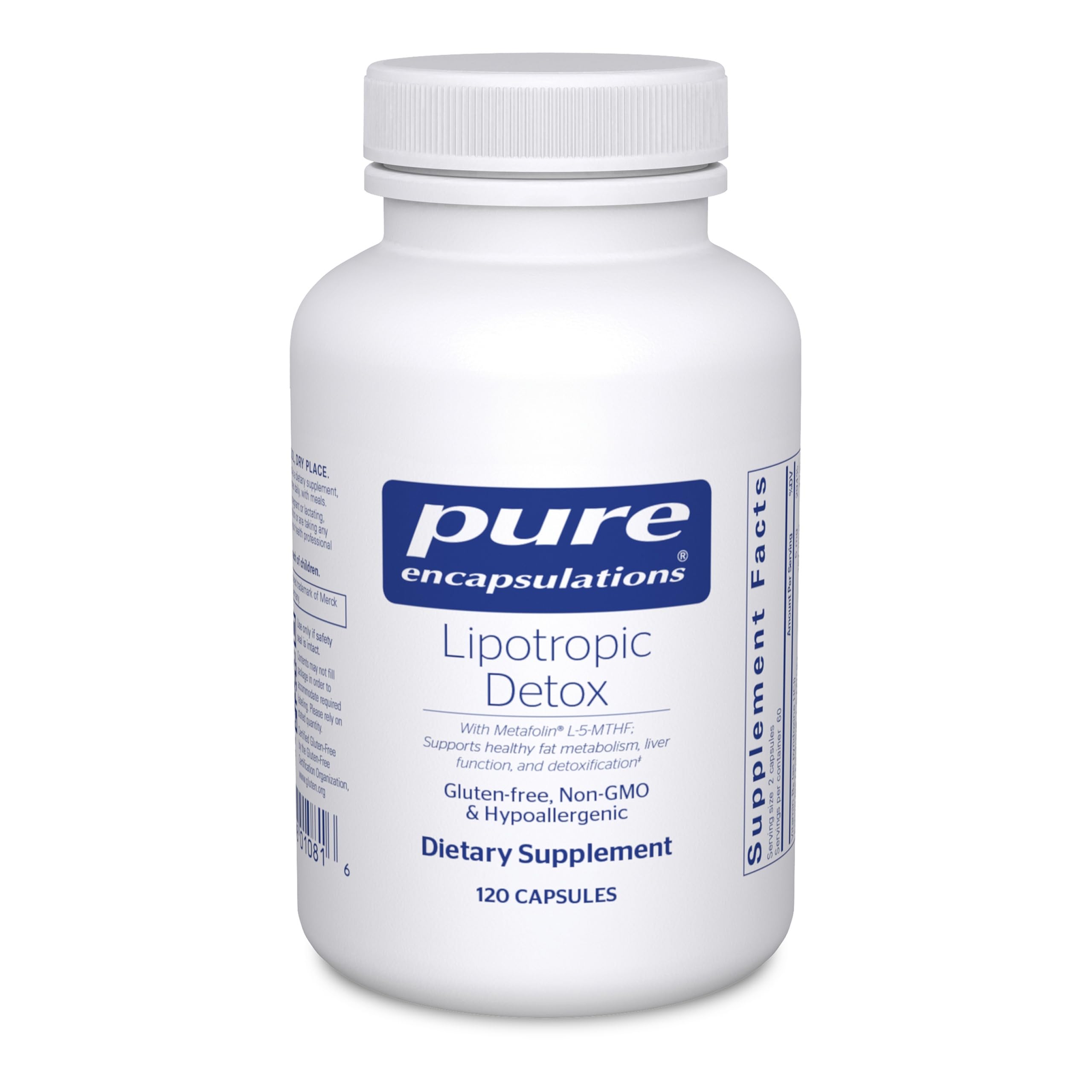 Pure Encapsulations Lipotropic Detox bottle shows a clean, allergen-free formula for bile flow support.