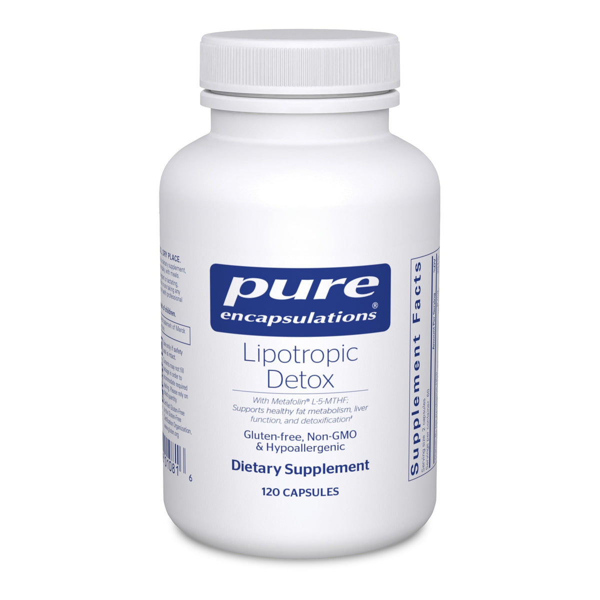 Pure Encapsulations Lipotropic Detox bottle shows a clean, allergen-free formula for bile flow support.