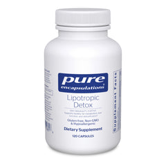 Pure Encapsulations Lipotropic Detox bottle shows a clean, allergen-free formula for bile flow support.