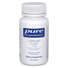 Pure Encapsulations Lithium Orotate 1 mg bottle, supports calmness during daily routines.