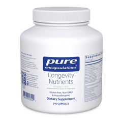 Pure Encapsulations Longevity Nutrients bottle front indicating aging wellness support