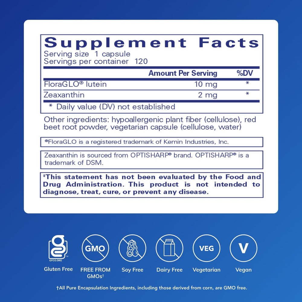Pure Encapsulations Lutein Zeaxanthin capsules close-up ready for daily use