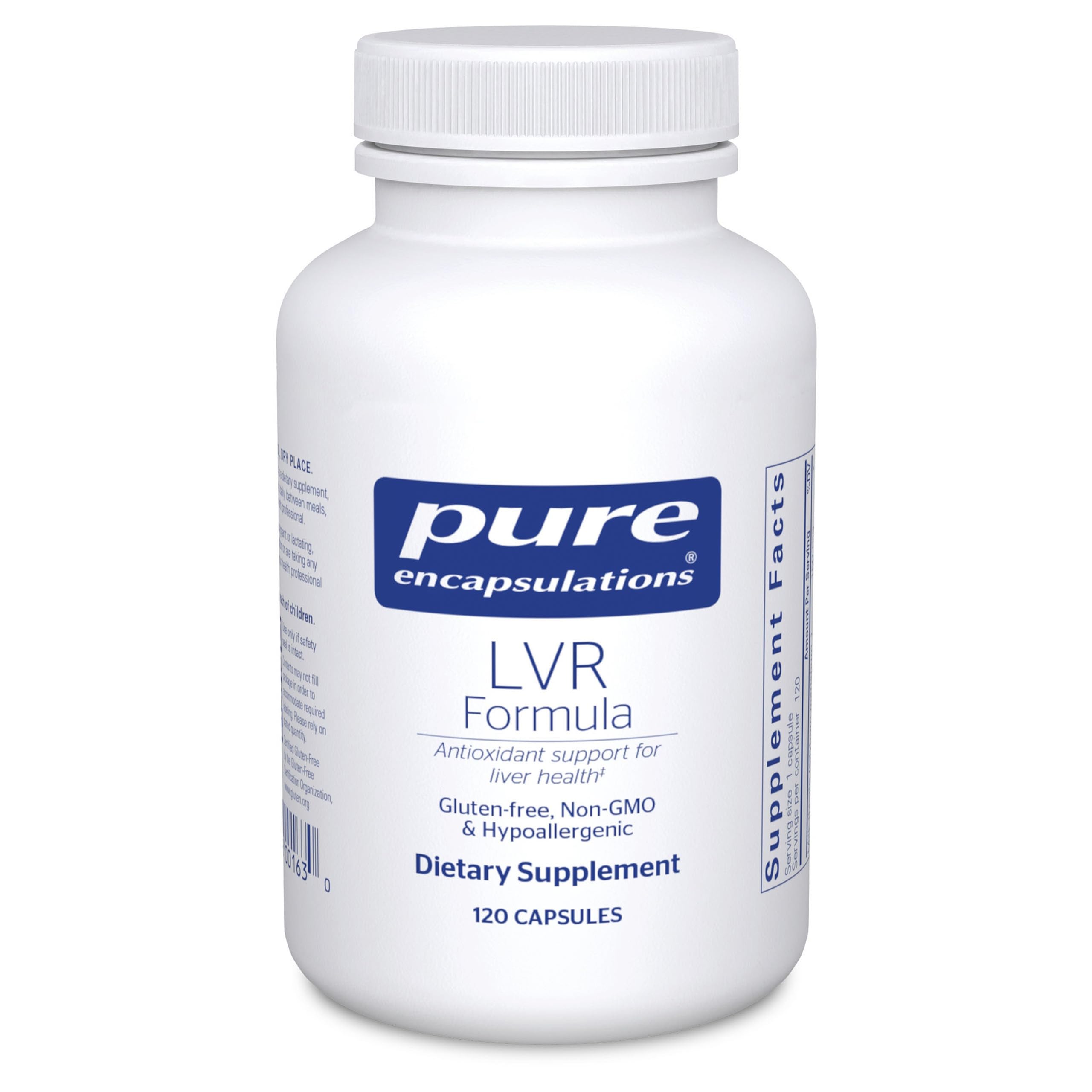 Pure Encapsulations LVR Formula bottle with capsules supporting liver cell health