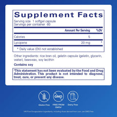 Close-up of Lycopene 20 mg softgels highlighting tomato-based antioxidant formula.