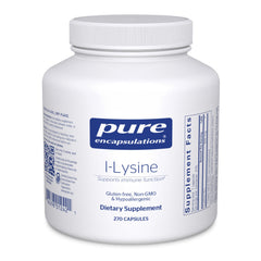 Pure Encapsulations L-Lysine bottle label highlighting a pure formulation for immune support