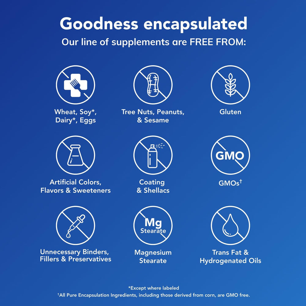 Pure Encapsulations M/R/S packaging on desk; communicates clean-label quality.
