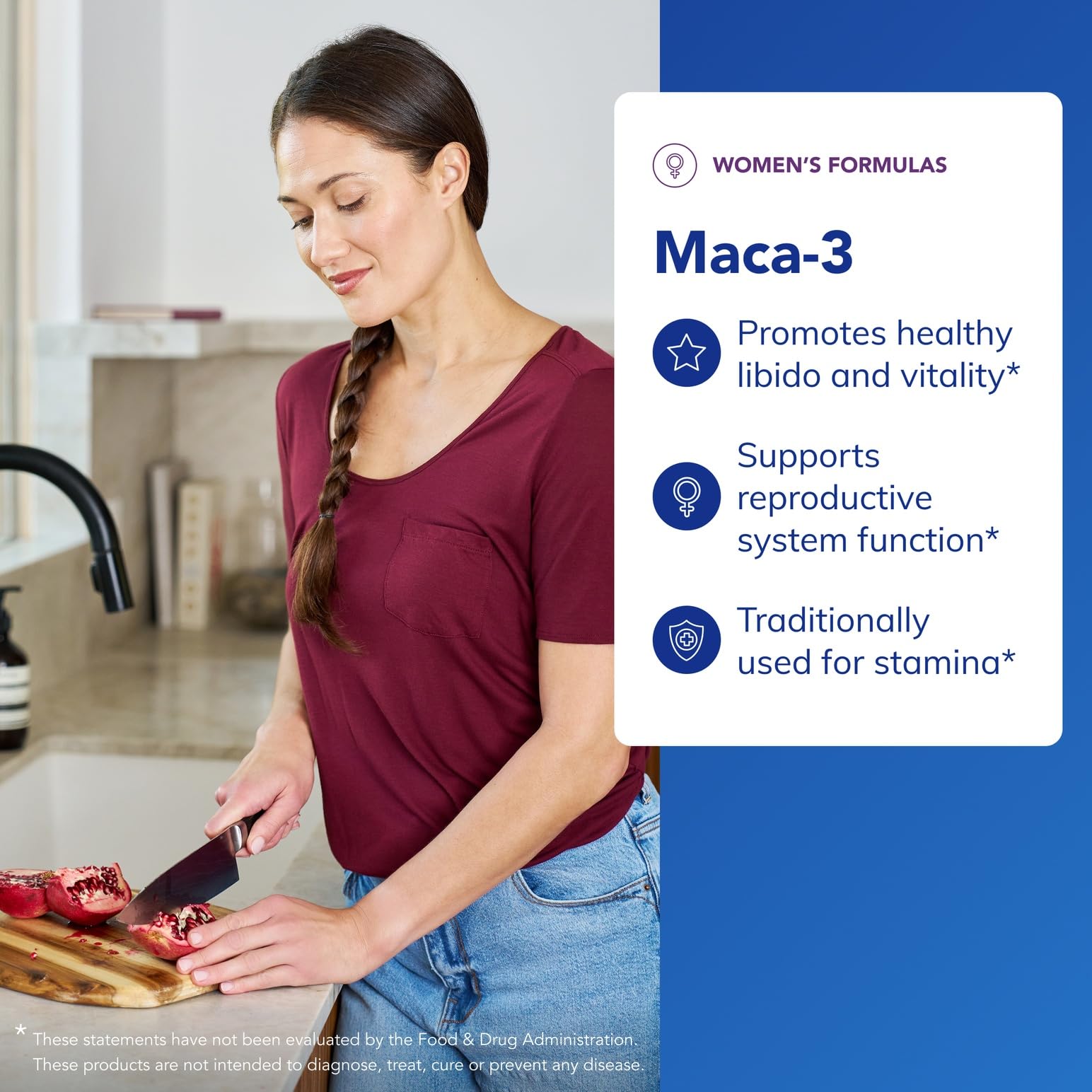 Close-up of Pure Encapsulations Maca-3 capsules highlighting easy daily use.