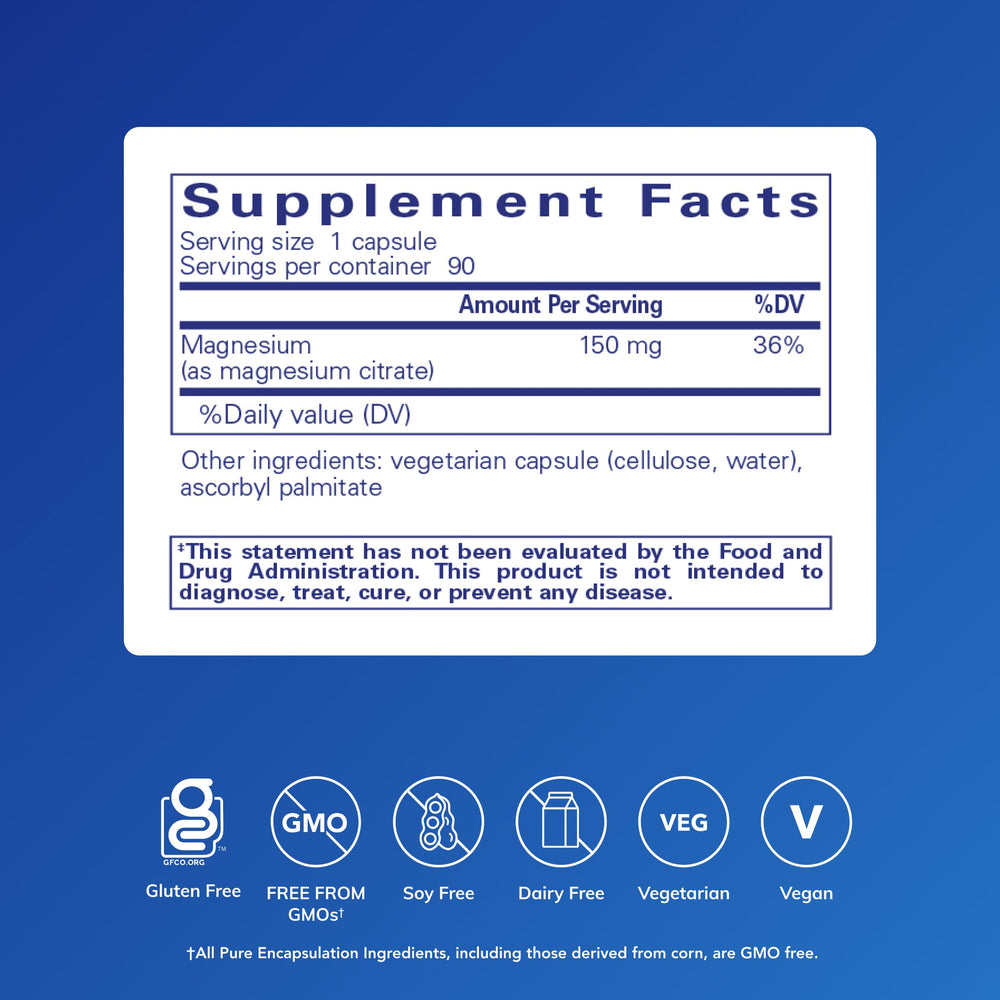 Pure Encapsulations Magnesium Citrate capsules close-up, showing easy daily intake