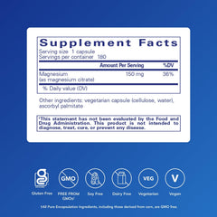 Closeup of Pure Encapsulations Magnesium Citrate capsules promoting energy metabolism