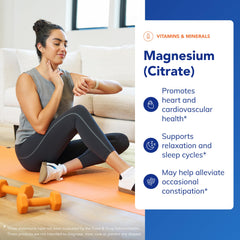 Pure Encapsulations Magnesium Citrate label detail, highlighting quality and allergen-free formulation