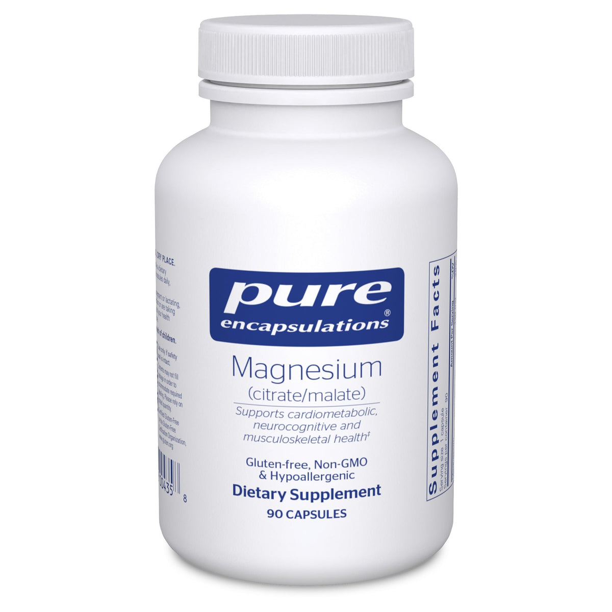Pure Encapsulations magnesium citrate/malate bottle supports daily nutrient utilization.