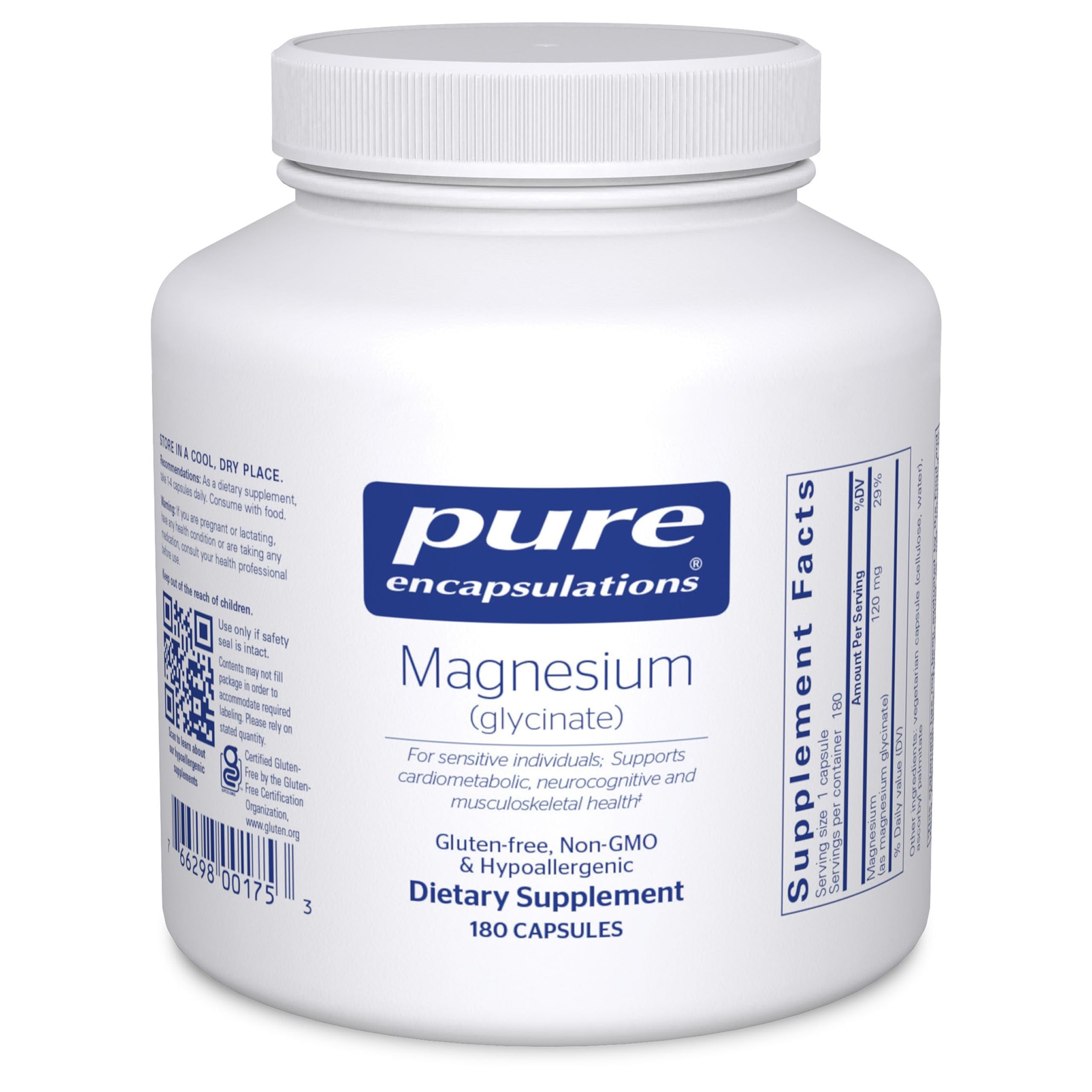 Pure Encapsulations magnesium glycinate bottle: supports restful sleep and daily stress relief.