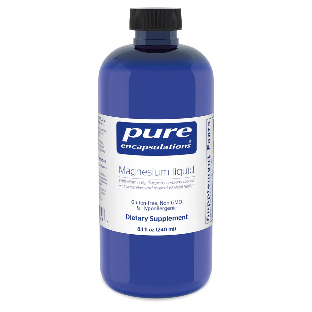 Pure Encapsulations Magnesium Liquid bottle ready for easy daily musculoskeletal support.