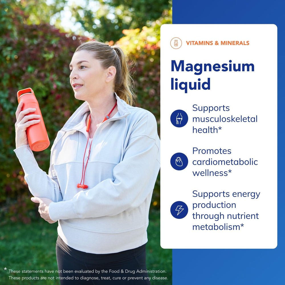 Measuring spoon beside the bottle highlights precise, customizable magnesium intake.