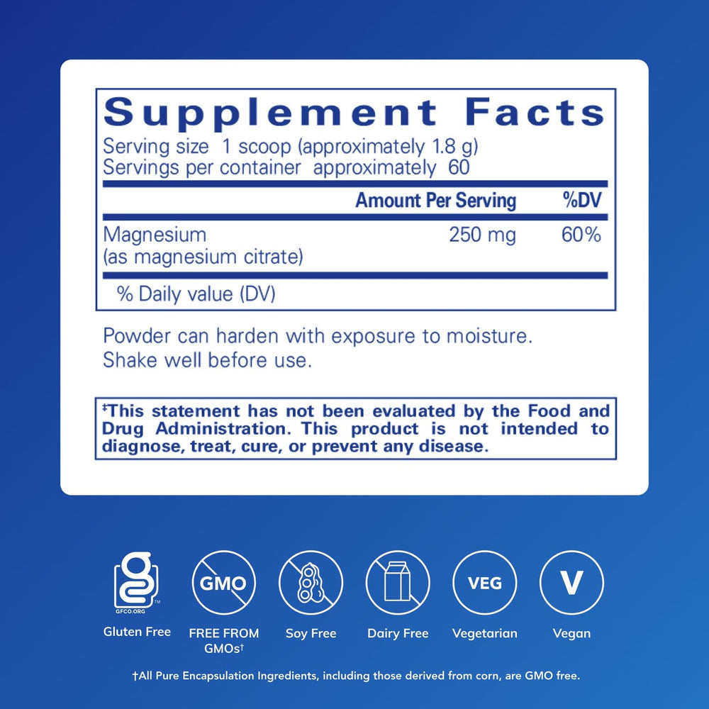 Pure Encapsulations Magnesium Powder scoop showing convenient serving sizes for blending