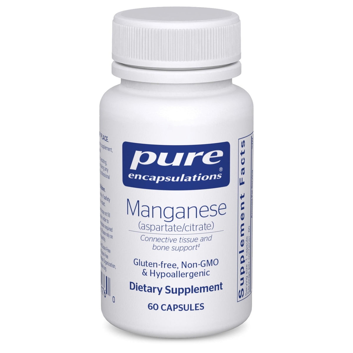 Pure Encapsulations Manganese bottle front supports bone health, a key use case