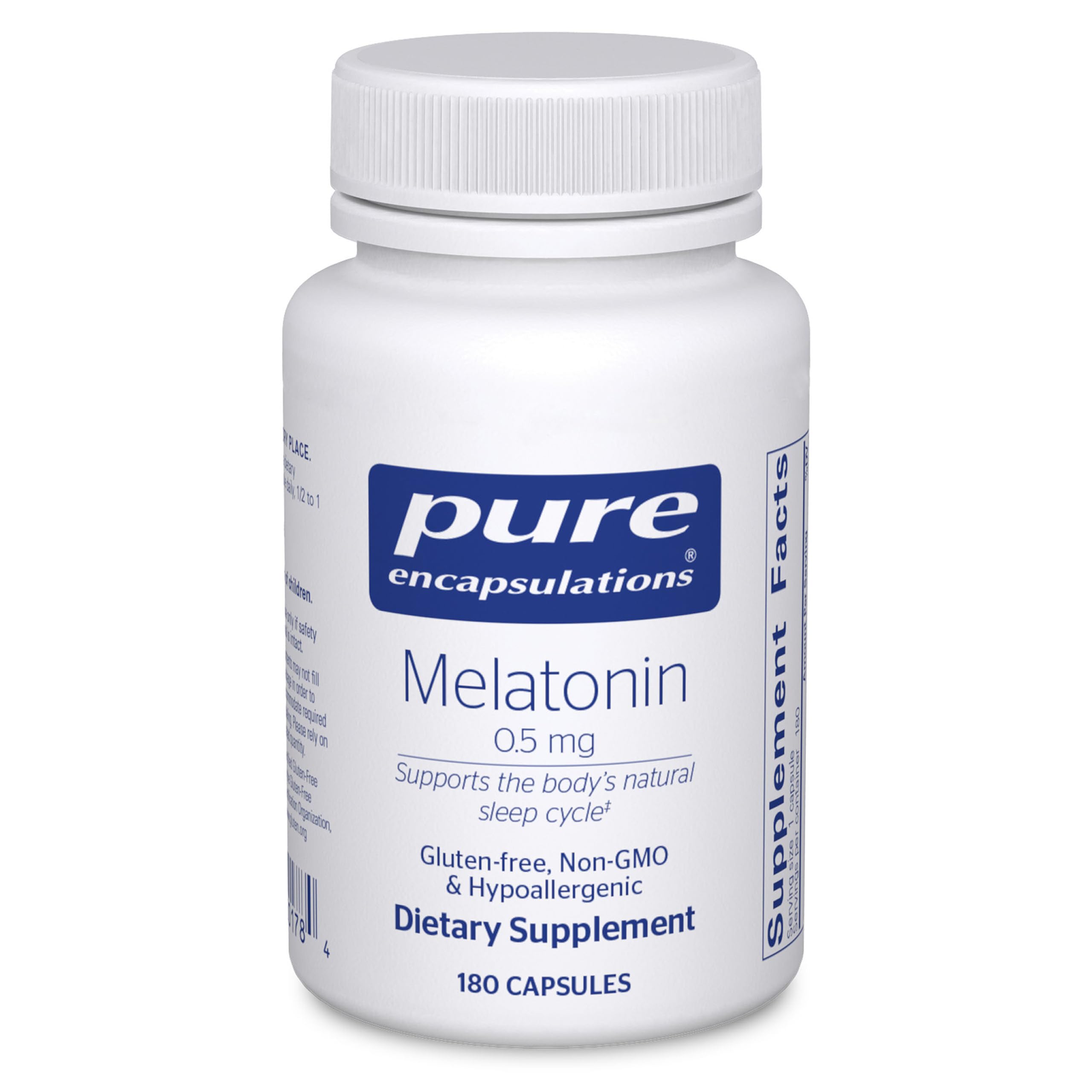 Pure Encapsulations Melatonin bottle ready for bedtime sleep support.