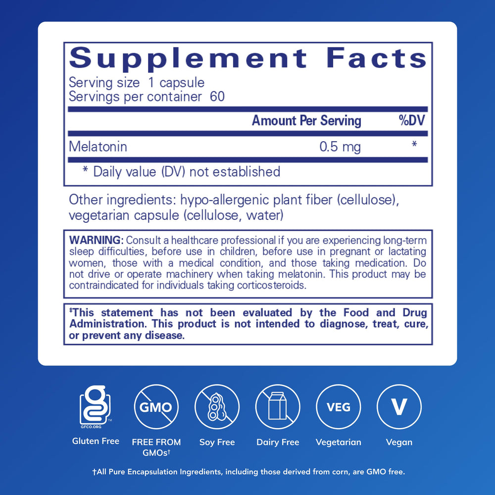 Pure Encapsulations Melatonin bottle side view in compact packaging for easy nightly use