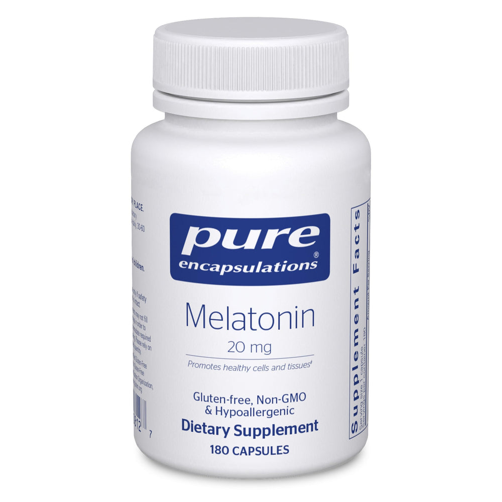 Pure Encapsulations Melatonin 20 mg bottle with high purity and immune support possibilities.