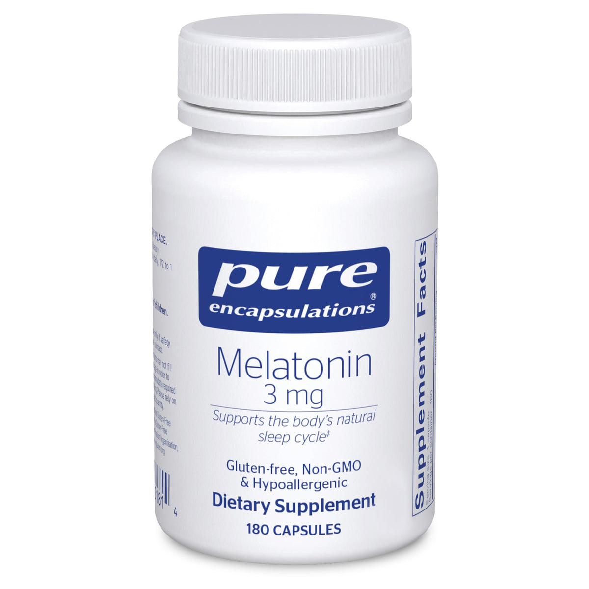 Pure Encapsulations Melatonin 3 mg bottle supports the natural sleep-wake cycle.