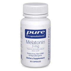 Pure Encapsulations Melatonin 3 mg bottle on nightstand for natural sleep support