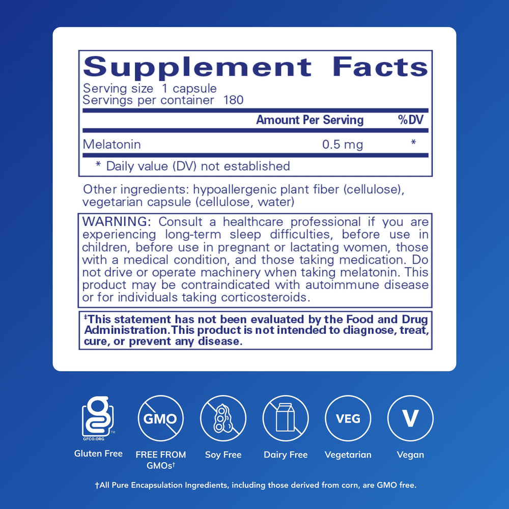 Melatonin capsules by Pure Encapsulations with water for nightly use.