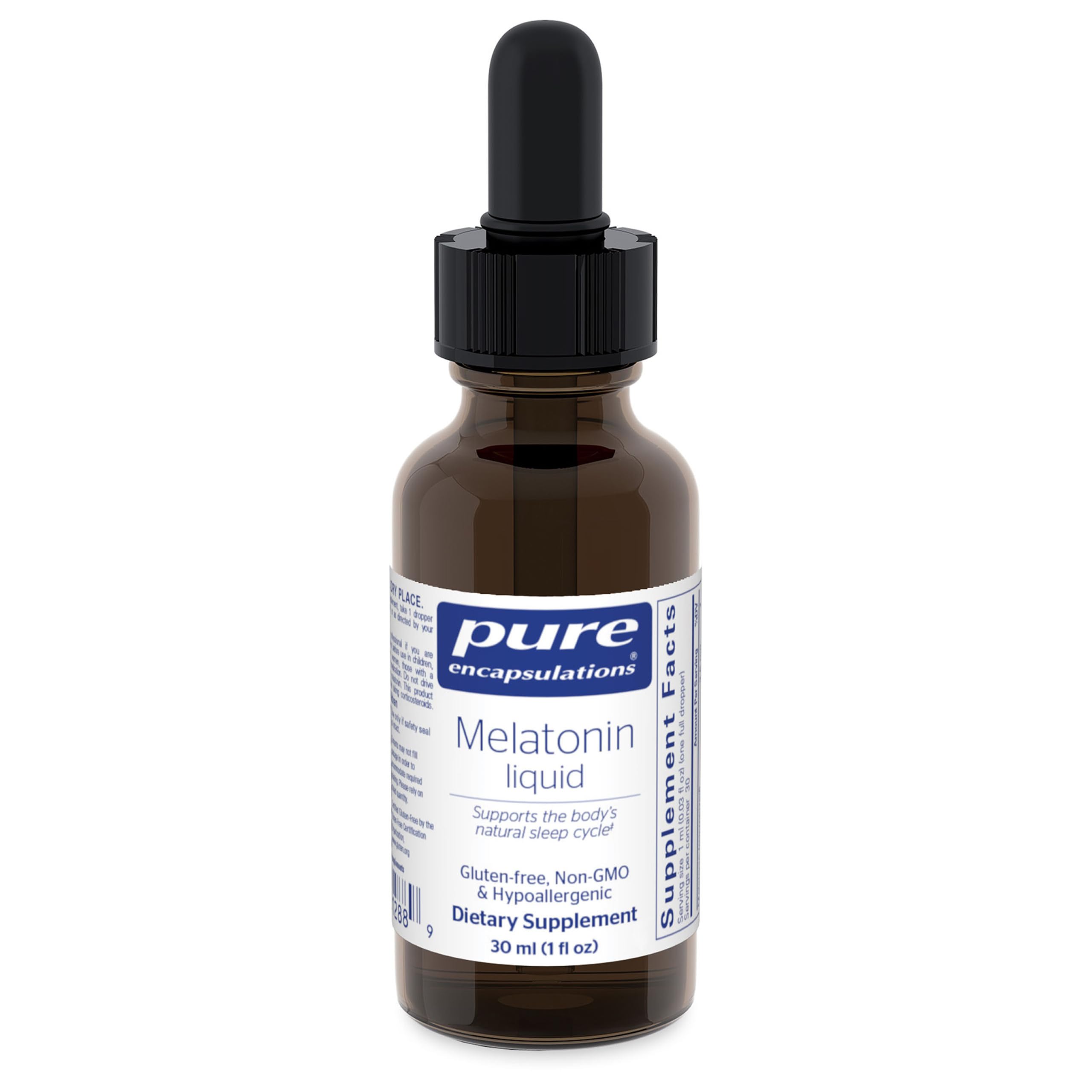 Pure Encapsulations Melatonin Liquid bottle — supports natural sleep cycle for nightly use.