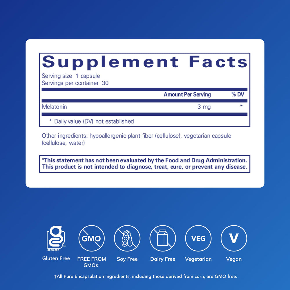 Pure Encapsulations Melatonin capsules arranged for easy nightly use to ease occasional sleeplessness