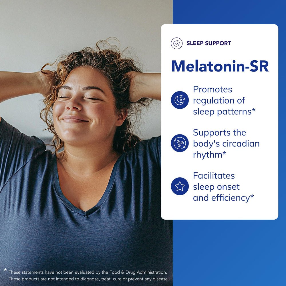 Etiqueta de Pure Encapsulations Melatonin-SR con indicaciones de uso para apoyo al sueño