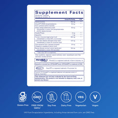 Pure Encapsulations Memory Pro bottle back view showing dosage and labeling details.