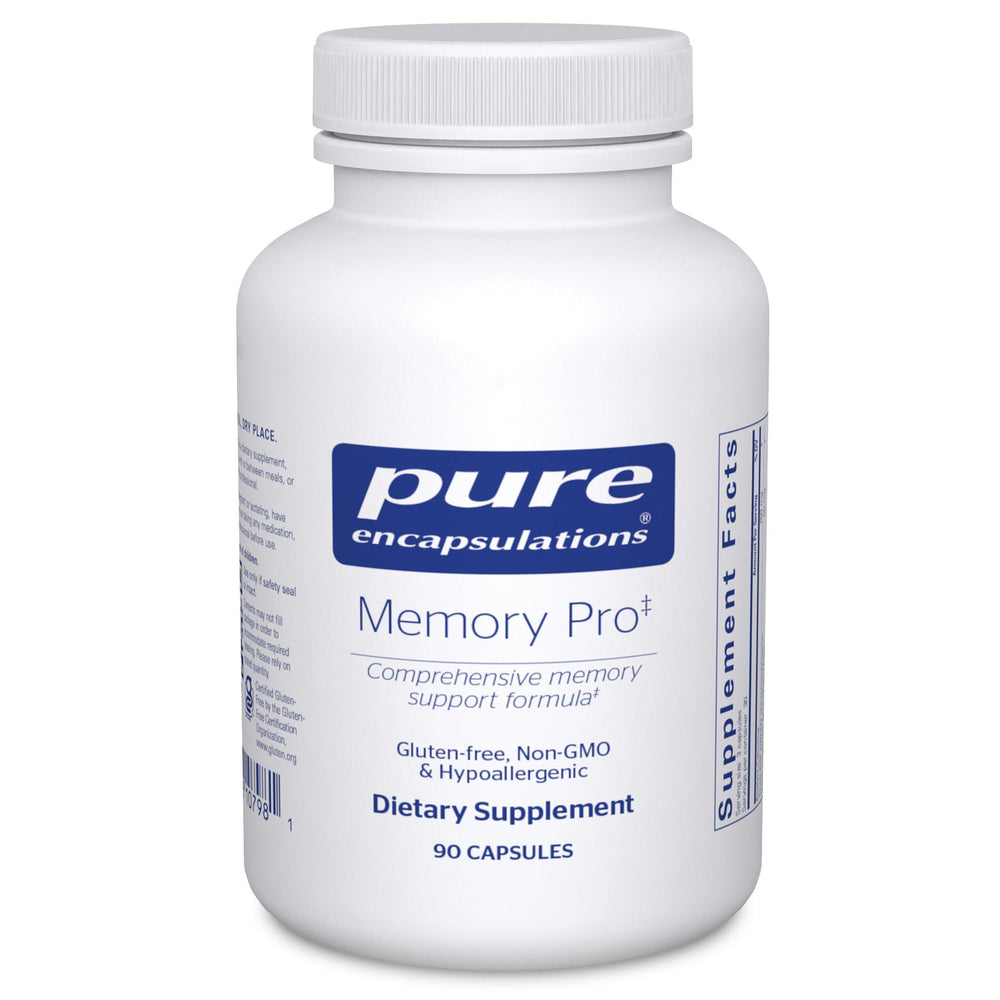 Pure Encapsulations Memory Pro bottle front view for daily memory support.