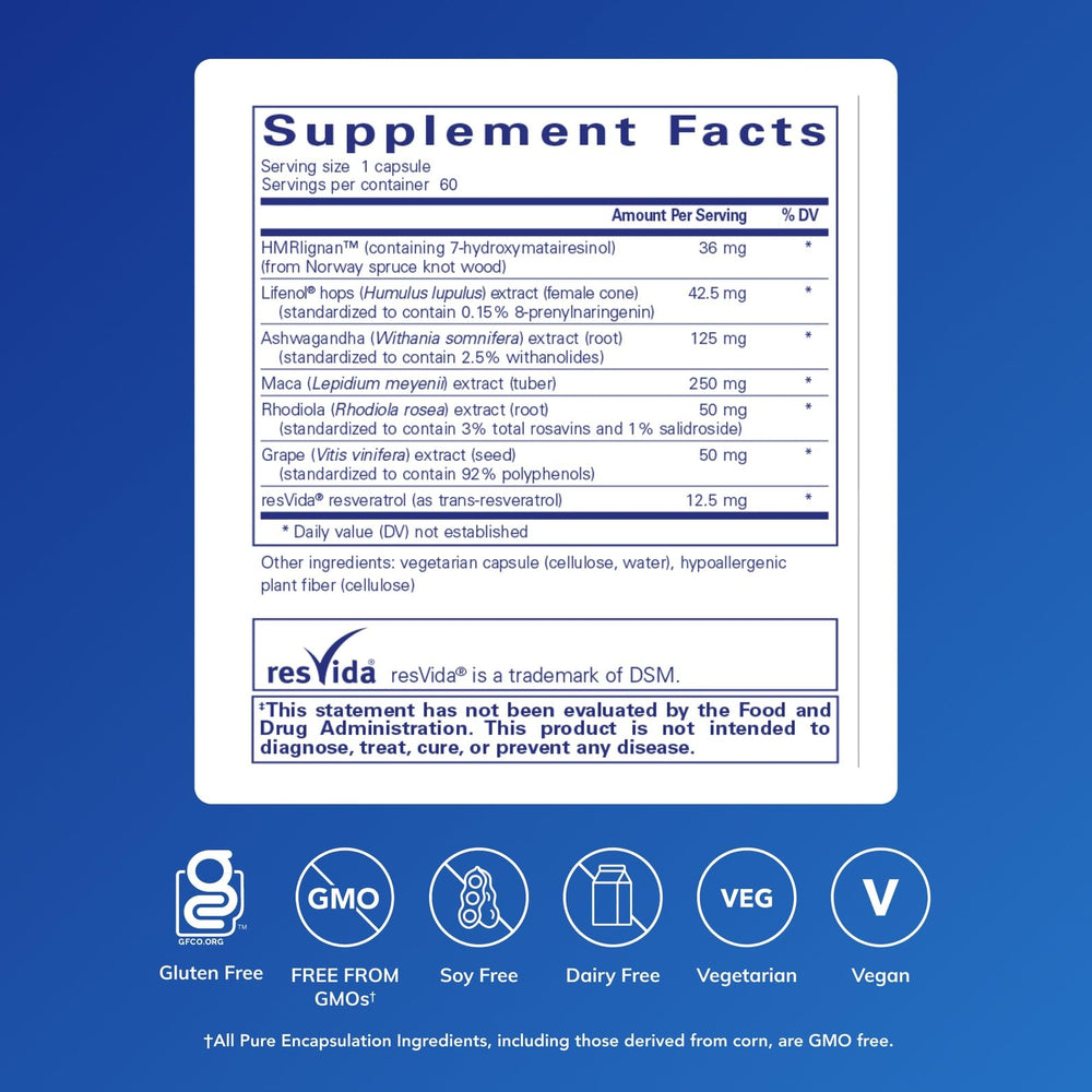 Pure Encapsulations MenoVive capsules pack for broad menopausal support.