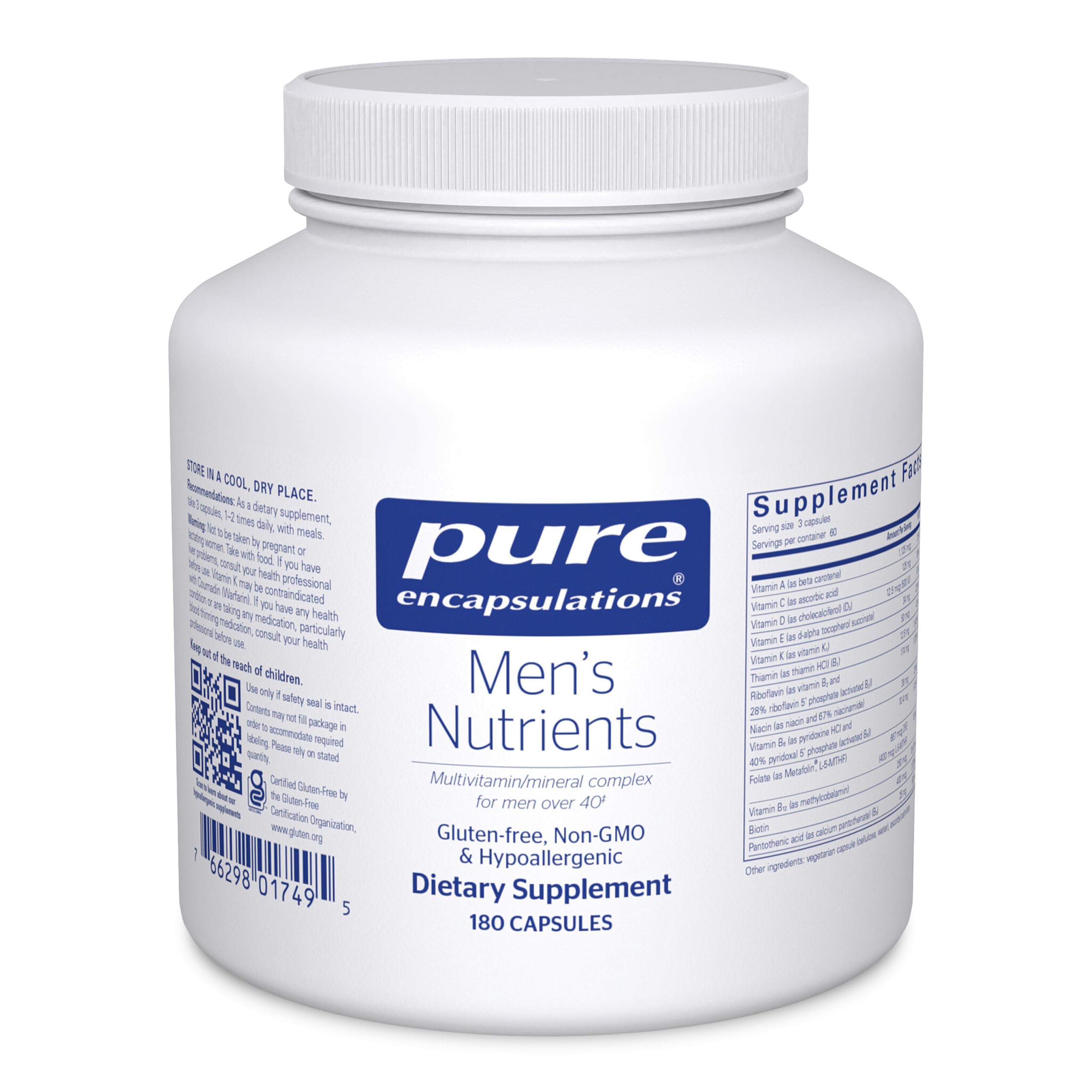 Pure Encapsulations Men's Nutrients bottle front showing the supplement name and packaging for energy support