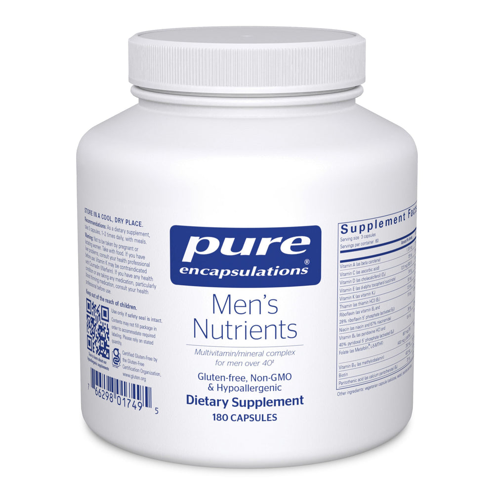 Pure Encapsulations Men's Nutrients bottle front showing the supplement name and packaging for energy support