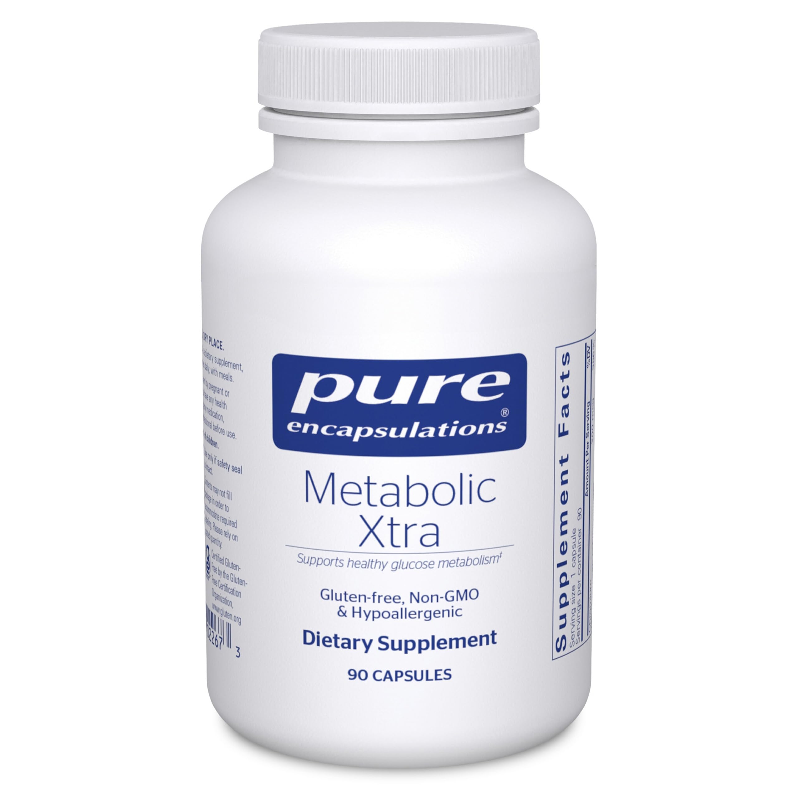 Pure Encapsulations Metabolic Xtra bottle top view for easy daily metabolism support.