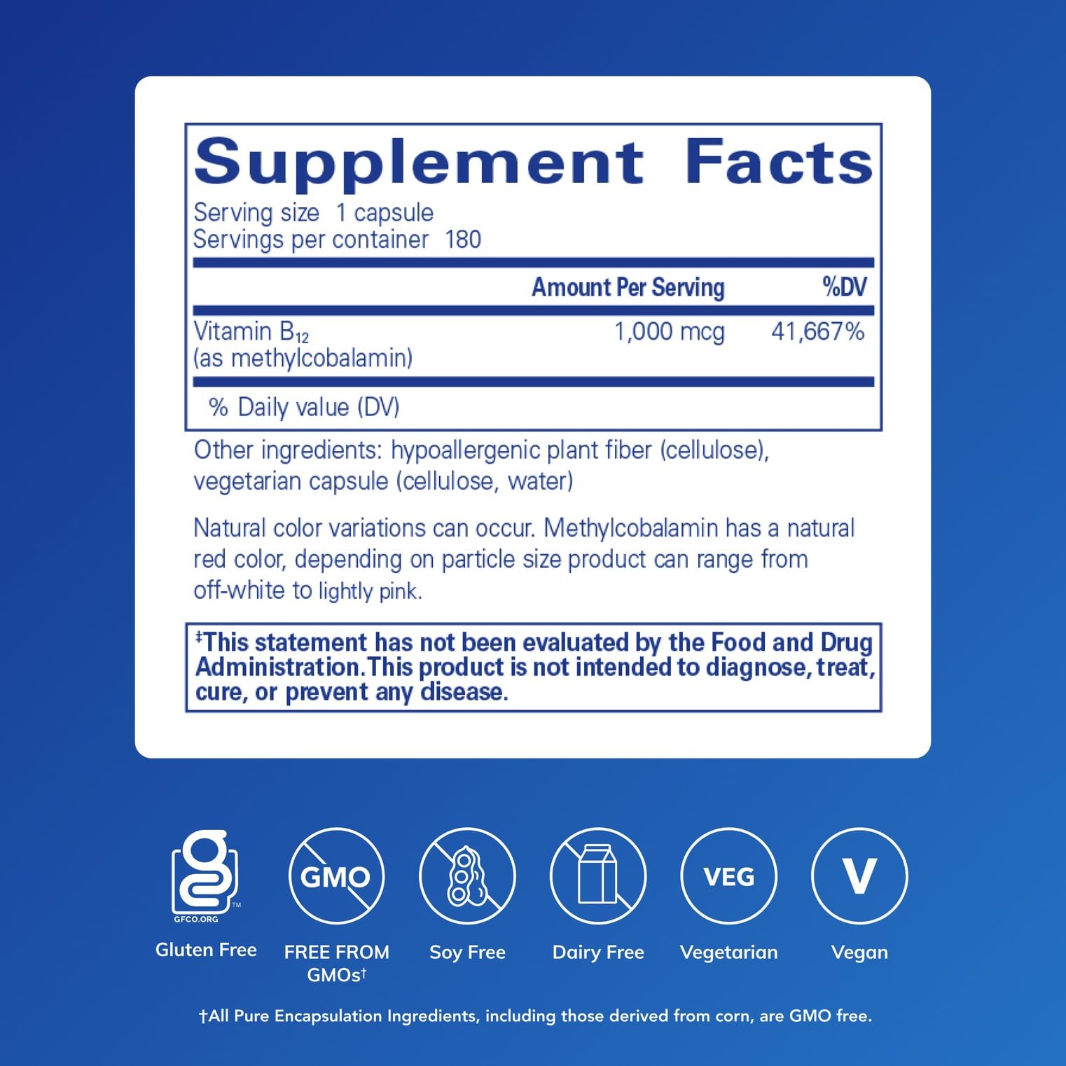 Pure Encapsulations Methylcobalamin B12 capsules for daily energy support