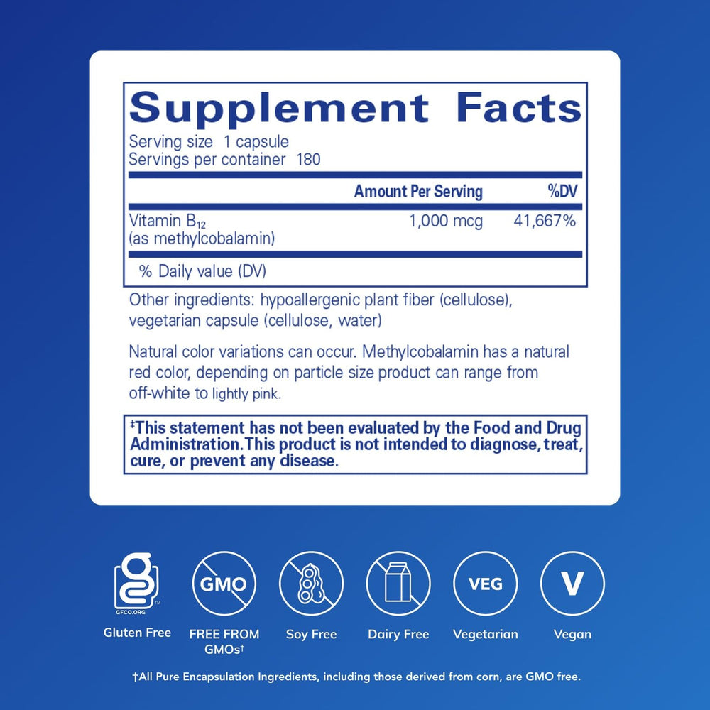 Pure Encapsulations Methylcobalamin B12 capsules for daily energy support
