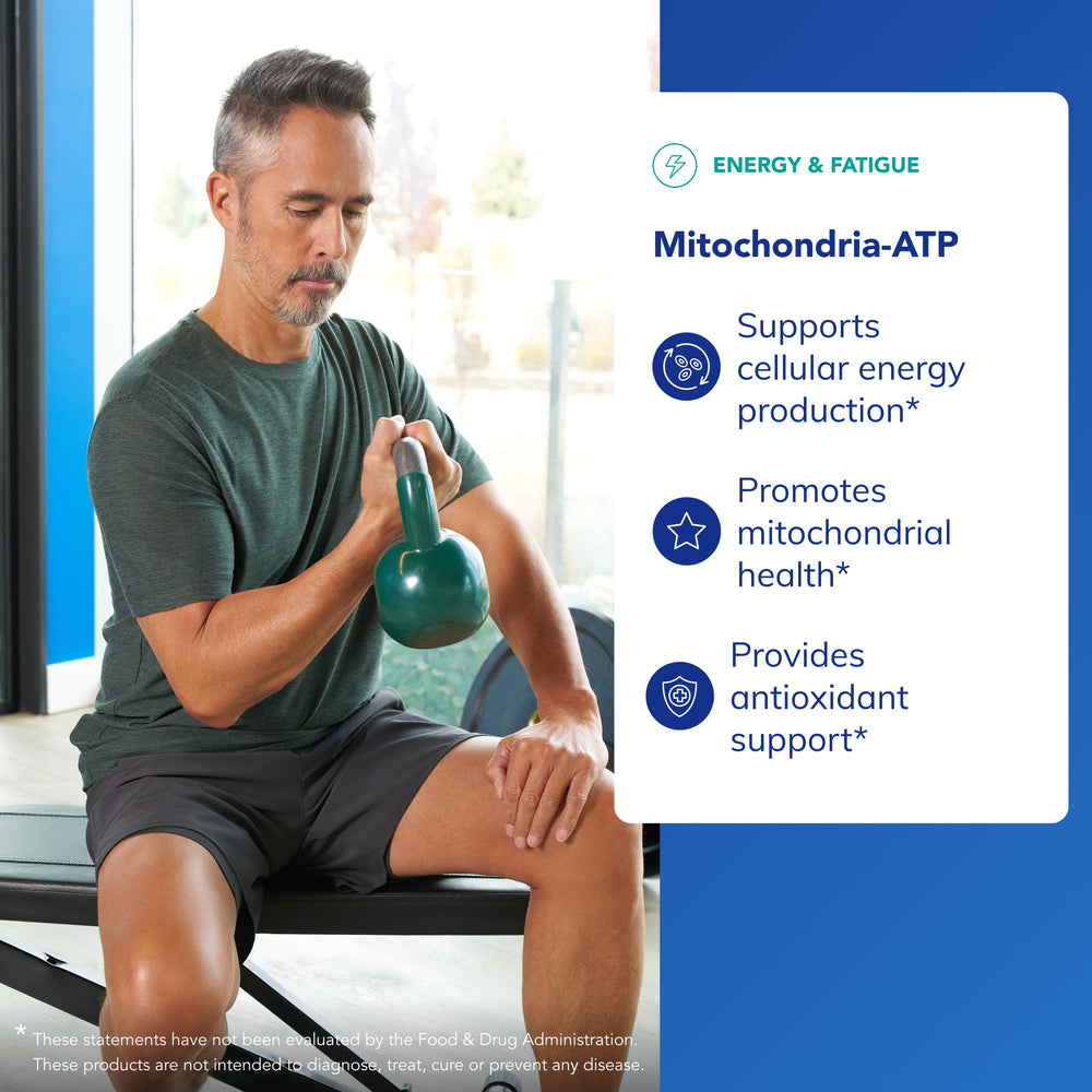 Mitochondria-ATP label closeup showing purity and ingredients.