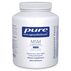 Pure Encapsulations MSM capsules bottle front view highlighting joint support potential.