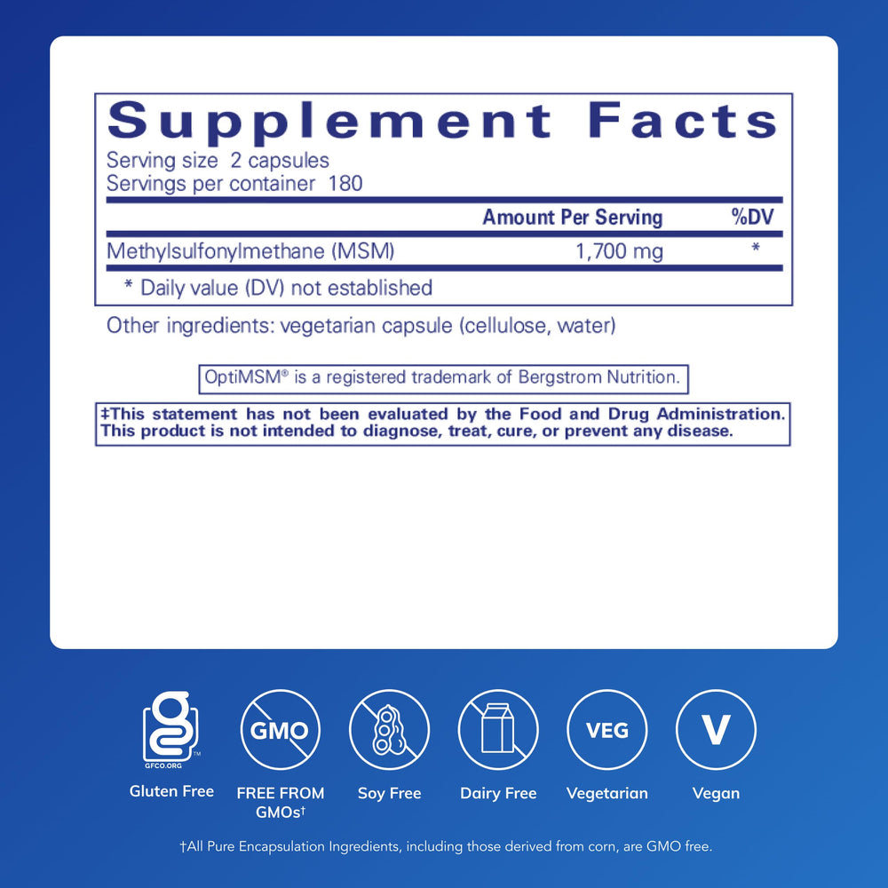 MSM capsules bottle pour ready for daily use in joint and connective tissue routines.