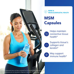 Pure Encapsulations MSM capsules label close-up shows purity and allergen-free formulation.