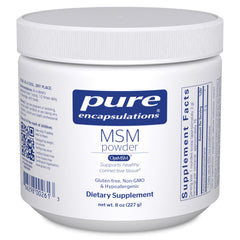Pure Encapsulations MSM powder bottle shows clean label for joint comfort potential.