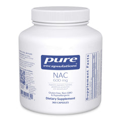 Pure Encapsulations NAC 600 mg bottle showing label for antioxidant support.