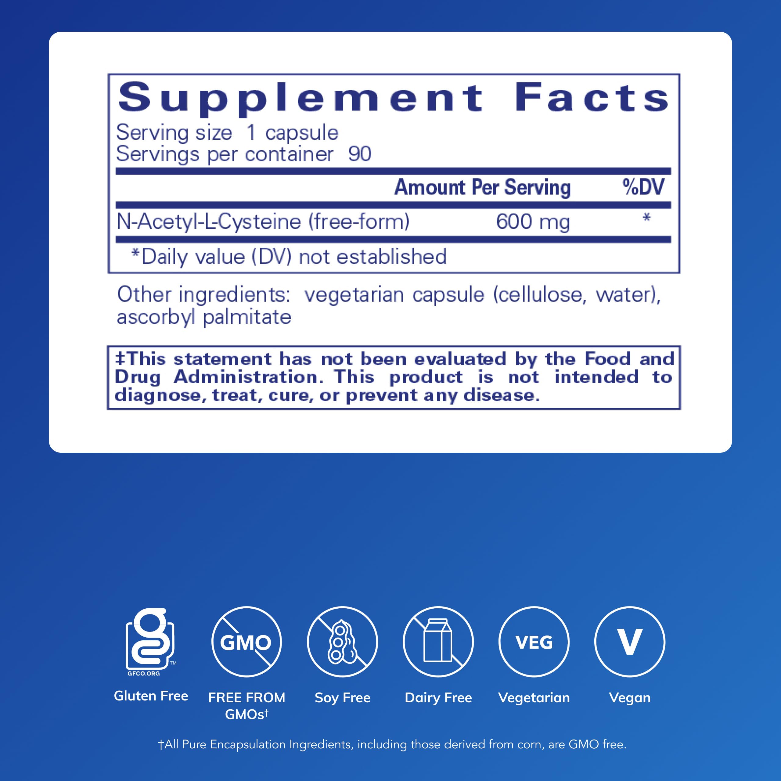 Pure Encapsulations NAC 600 mg bottle front highlights a clean allergen-conscious formula