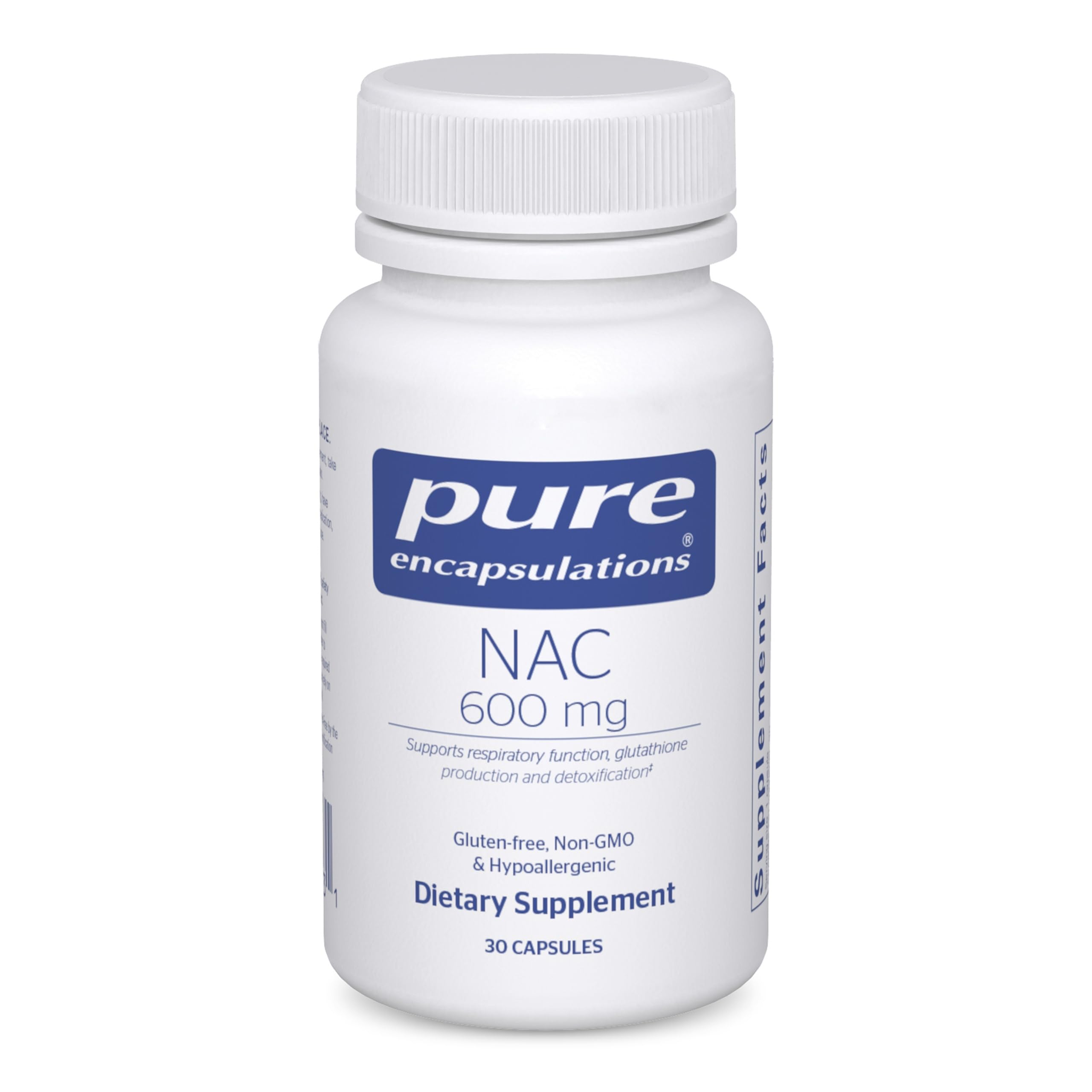 Pure Encapsulations NAC 600 mg bottle-front highlighting antioxidant support and everyday supplement use