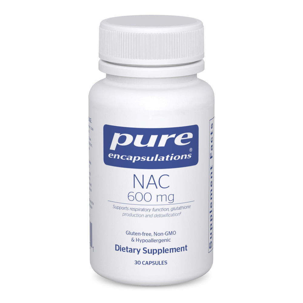 Pure Encapsulations NAC 600 mg bottle-front highlighting antioxidant support and everyday supplement use